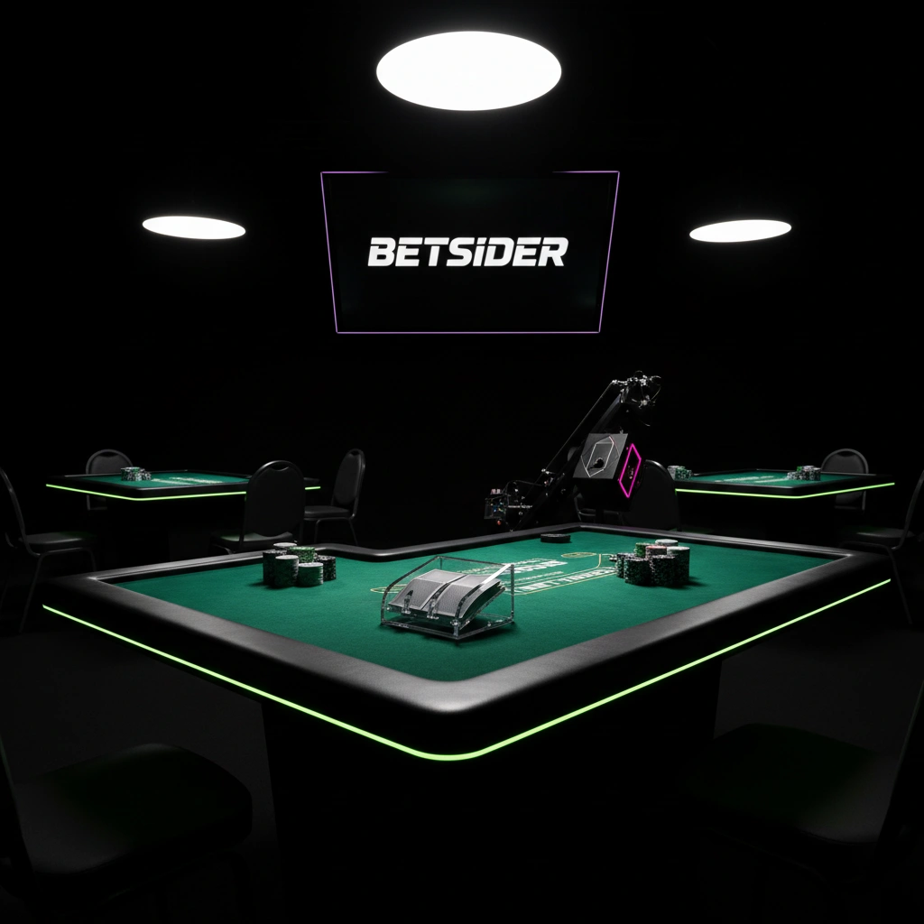 Professioneller Spieltisch mit Croupier und digitaler Einsatzübersicht für Kartenspiele.